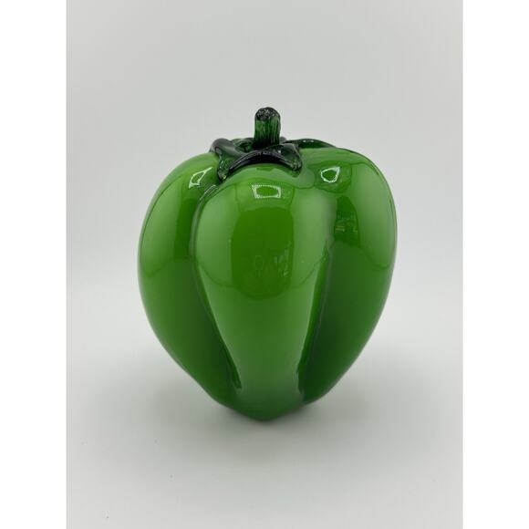 Vintage 5" Pepper Hand Blown Murano Style Green Glass Paperweight - Picture 2 of 8